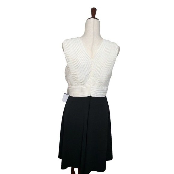 DKNY Women's 8 Semi Formal Cocktail Dress Sleeveless IVORY Bodice BLACK Skirt - Picture 7 of 16